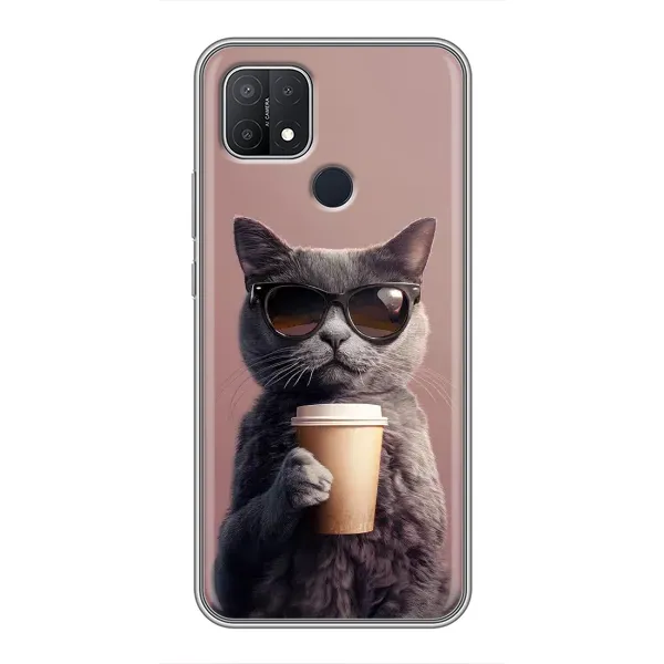 Чохол з принтом «Кіт з кавою» для OPPO A15s