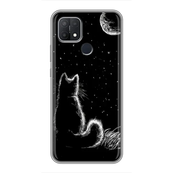 Чехол с принтом «Котик и луна» для OPPO A15s Чехол с принтом «Котик и луна» для OPPO A15s