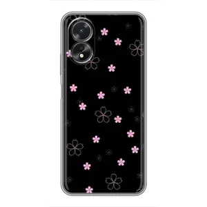Чохол з розовим принтом для Oppo A17 (Рожеві квіти на чорному)