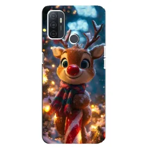 Яркий чехол для OPPO A32 с Зимними Оленятами (Олень с шарфом)