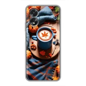 Чехол с уникальным дизайном «Осень с кофе» для Oppo A38 (Кофе и тыковки)