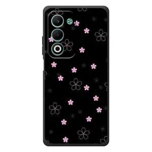 Чехол с розовым рисунком для OPPO A5 (Розовые цветы на черном)
