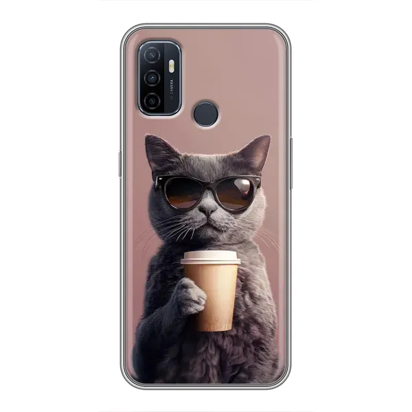 Чехол с принтом «Кот с кофе» для OPPO A53