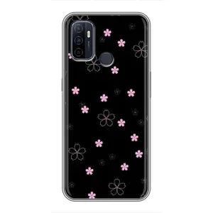Чехол с розовым рисунком для Oppo A53 (Розовые цветы на черном)