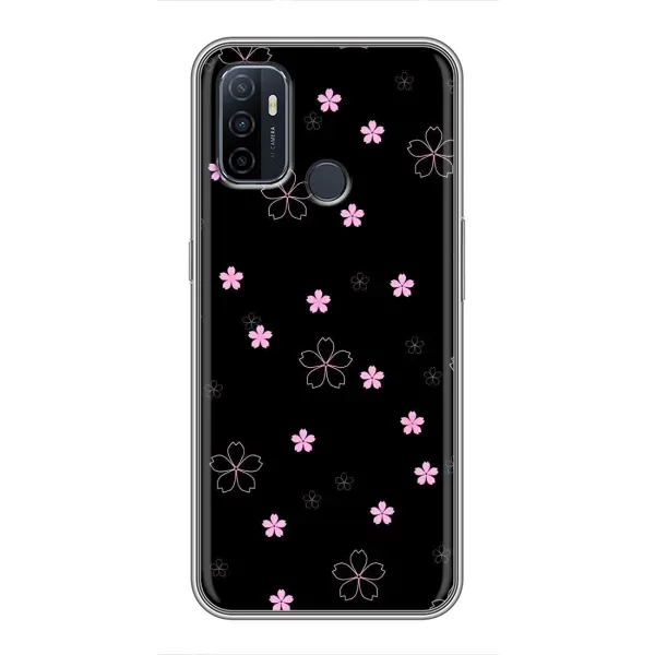 Чехол с принтом «Розовые цветы на черном» для OPPO A53