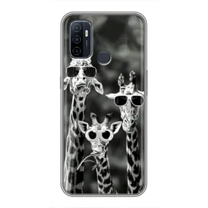 Силиконовый чехол с КАРТИНКАМИ лето для Oppo A53 (AlphaPrint) (Жирафы в очках)