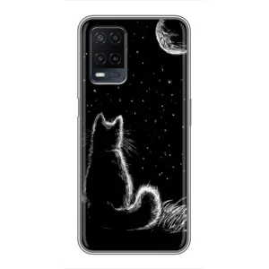 Чехол с принтом для OPPO A54 (AlphaPrint) Модные коты (Котик и луна)