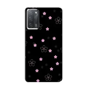 Чохол з розовим принтом для OPPO A55 (Рожеві квіти на чорному)