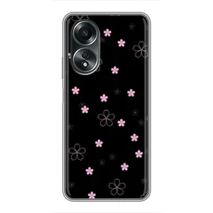 Чехол с розовым рисунком для OPPO A58 (4G) (Розовые цветы на черном)