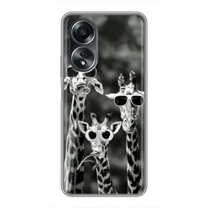 Силиконовый чехол с КАРТИНКАМИ лето для OPPO A58 (4G) (AlphaPrint) (Жирафы в очках)