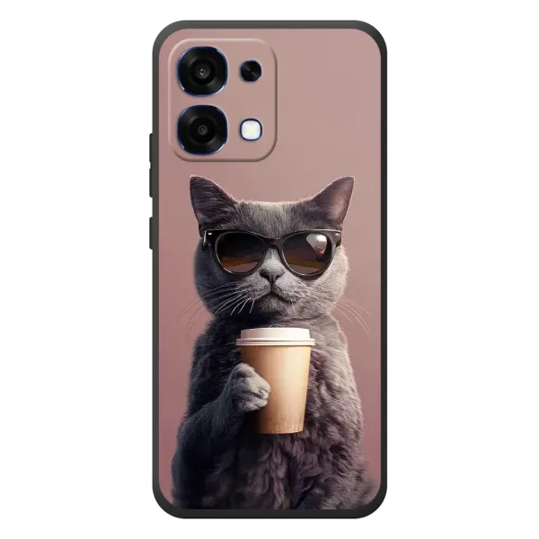 Чехол с принтом «Кот с кофе» для OPPO A6 Pro