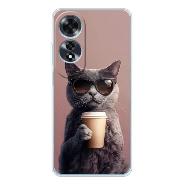 Чехол с принтом «Кот с кофе» для OPPO A60 5G