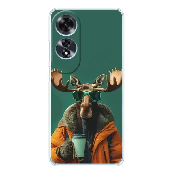Чохол з принтом «Лось з кавою» для OPPO A60