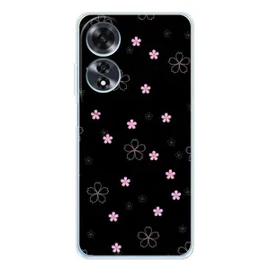 Чехол с розовым рисунком для OPPO A60 (Розовые цветы на черном)