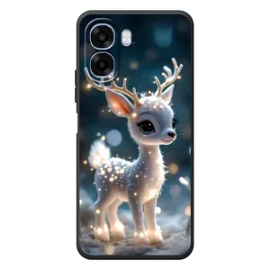 Яркий чехол для OPPO A6x с Зимними Оленятами (Блестящий олененок)