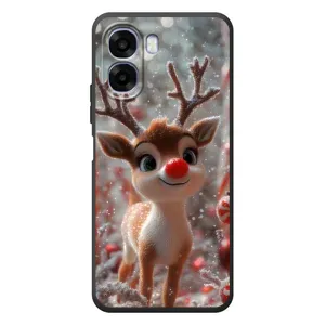 Яркий чехол для OPPO A6x с Зимними Оленятами (Олень с носом)