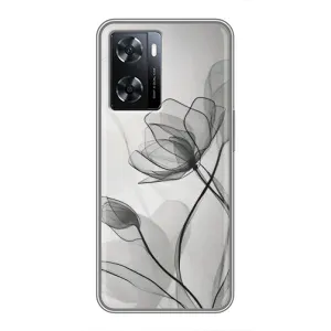 Чохол з квітковим принтом на OPPO A77 (Чорні квіти)