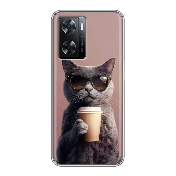 Чехол с принтом «Кот с кофе» для OPPO A77