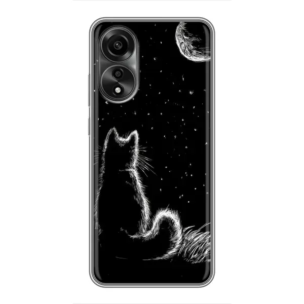 Чехол с принтом «Котик и луна» для OPPO A78 (4G)