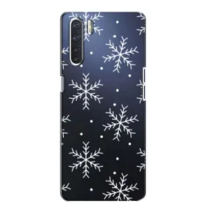 Зимні Чохли для OPPO А91 - прозорий фон (Білі сніжинки)