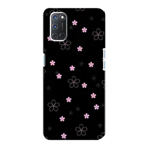 Чехол с розовым рисунком для Oppo A92 (Розовые цветы на черном)