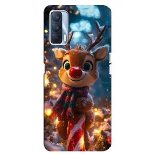 Яркий чехол для OPPO A92s с Зимними Оленятами (Олень с шарфом)