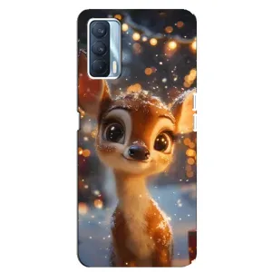 Яркий чехол для OPPO A92s с Зимними Оленятами (Олененок среди гирлянд)