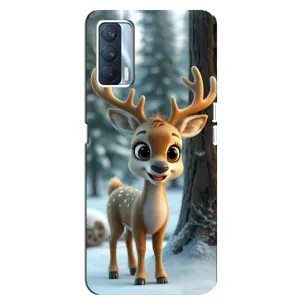 Яркий чехол для OPPO A92s с Зимними Оленятами (Олененок в лесу)