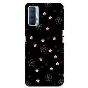 Чехол с розовым рисунком для Oppo A92s (Розовые цветы на черном)