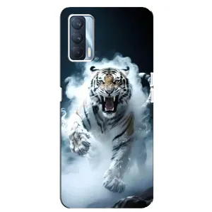 Чехол с картинкой «Хищники» для Oppo A92s (Белый тигр в дыму)