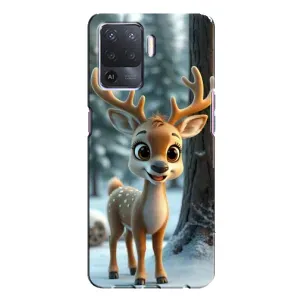 Яркий чехол для OPPO A94 с Зимними Оленятами (Олененок в лесу)