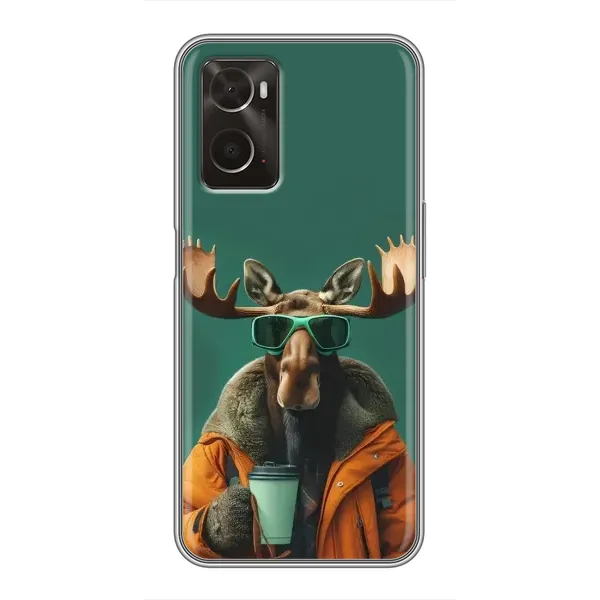 Чехол с принтом «Лось с кофе» для OPPO A96