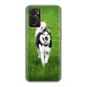 Чехол с Хаски для Oppo A96 - (AlphaPrint) (Радостный Хаски)