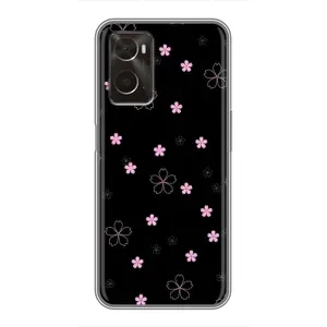 Чехол с розовым рисунком для Oppo A96 (Розовые цветы на черном)