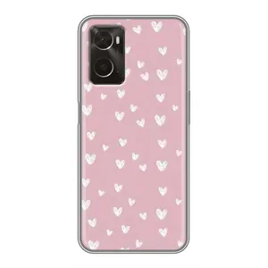 Чехол с розовым рисунком для Oppo A96 (Сердечки на розовом)