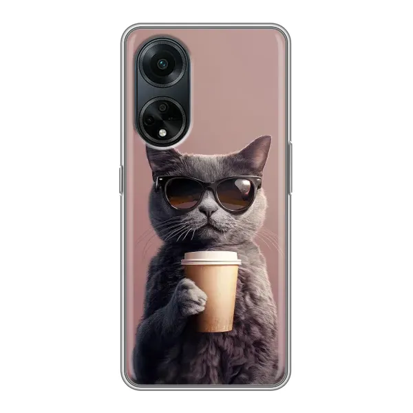 Чехол с принтом «Кот с кофе» для OPPO A98