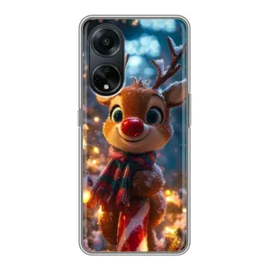 Яркий чехол для OPPO A98 с Зимними Оленятами (Олень с шарфом)