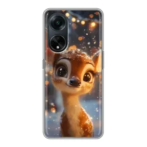 Яркий чехол для OPPO A98 с Зимними Оленятами (Олененок среди гирлянд)