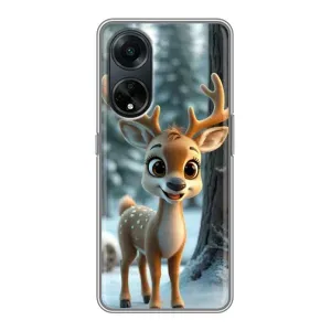 Яркий чехол для OPPO A98 с Зимними Оленятами (Олененок в лесу)