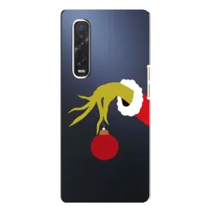 Зимние Чехлы для Оппо Финд х3 Про - прозрачный фон (Гринч с игрушкой)