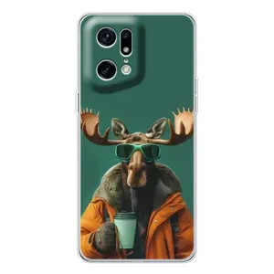 Чехол с принтом стильные животные для Find X5 Pro (Лось с кофе)