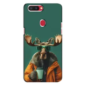 Чохол з принтом стильні тварини для OPPO P11c (Лось з кавою)