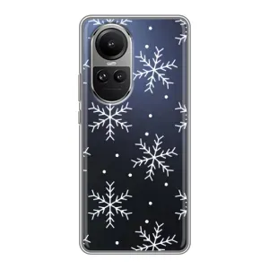 Зимні Чохли для OPPO Reno 10 Про - прозорий фон (Білі сніжинки)