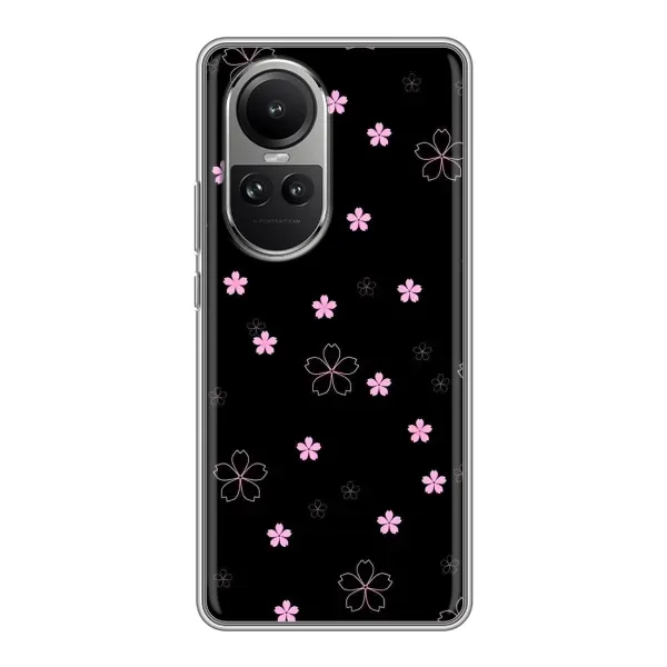 Чехол с принтом «Розовые цветы на черном» для OPPO Reno 10 Pro