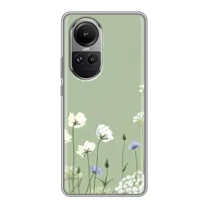 Чехол с цветочным принтом на Оппо Рено 10 (Цветы на зеленом)