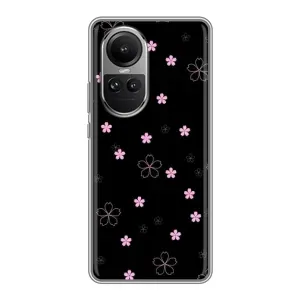 Чехол с розовым рисунком для Oppo Reno 10 (Розовые цветы на черном)