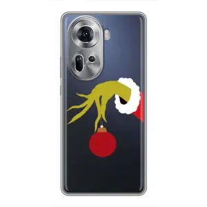 Зимние Чехлы для Оппо Рено 11 5G - прозрачный фон (Гринч с игрушкой)