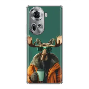 Чохол з принтом стильні тварини для OPPO Reno 11 5G (Лось з кавою)