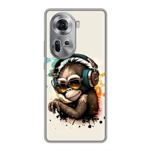Чехол с Обезьянами Oppo Reno 11 5G - (AlphaPrint) (Макака в наушниках)
