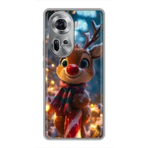 Яркий чехол для OPPO Reno 11 5G с Зимними Оленятами (Олень с шарфом)